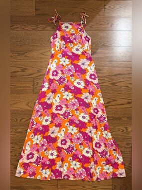 Modcloth Orange Floral Maxi Dress with Pink & White Blooms